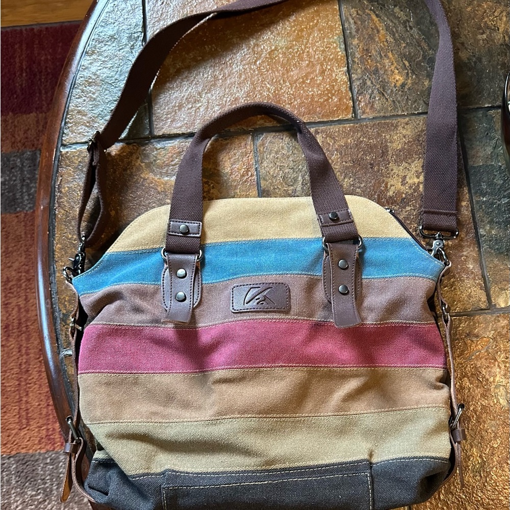 Quiksilver Brown and Blue Messenger Bag Canvas Casual